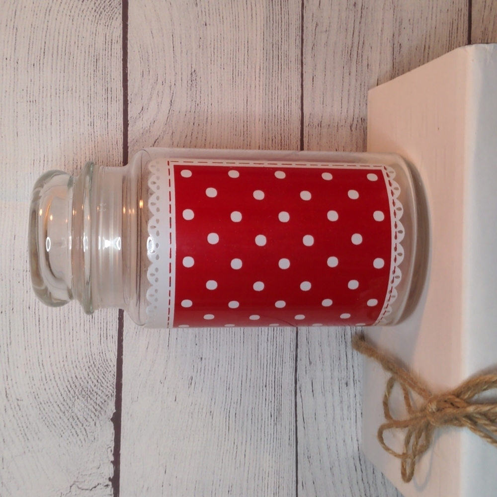 Anchor Hocking Christmas Red & White Polka Dot Glass Canister Apothecary…‎
